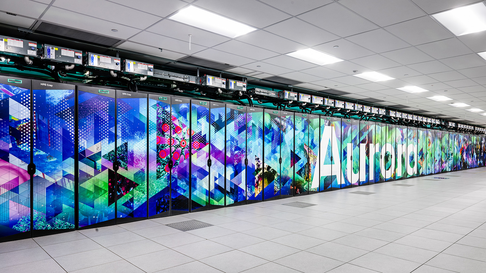 Aurora's HPE Cray EX racks at the Argonne Leadership Computing Facility